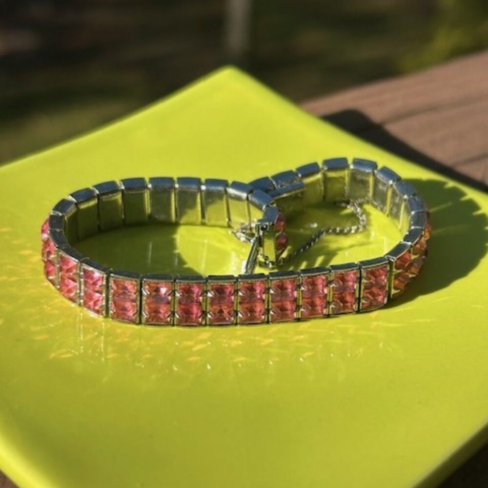 ALBERT WEISS 2-Row Pink Rhinestone Tennis BRACELET